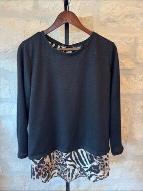 Black Layered Animal-Print Long-Sleeve Top (Women’s) Large